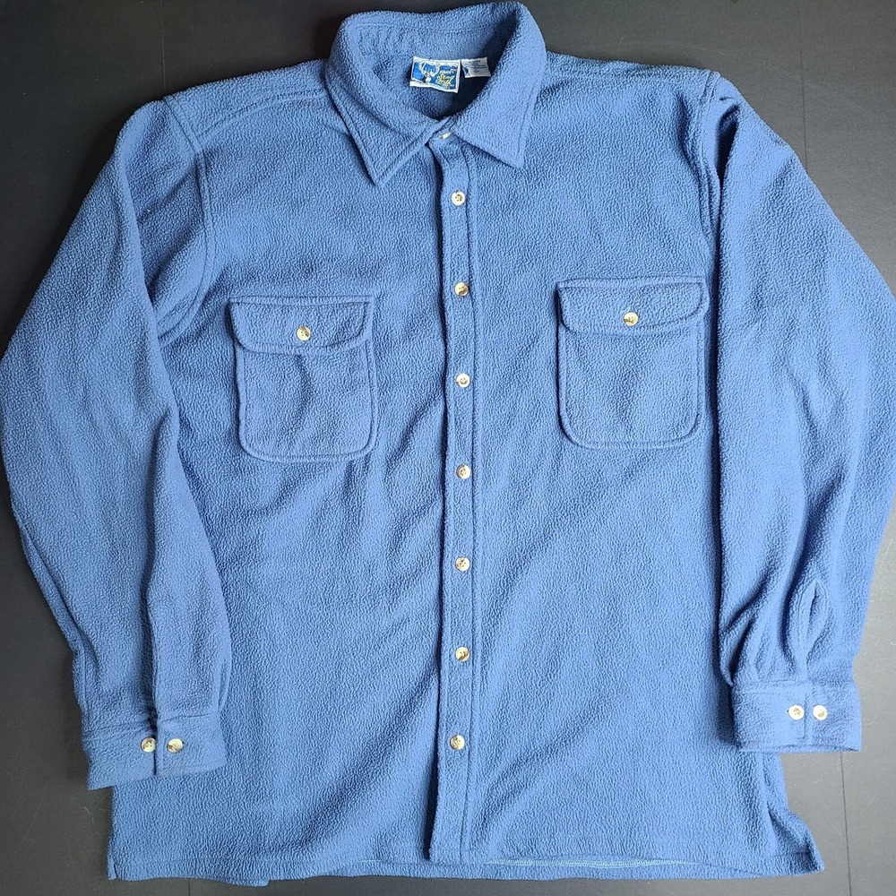 Haband Stag Hill Button Down Fleece Shirt Jacket Mens XXL Tall Hunting Blue Long